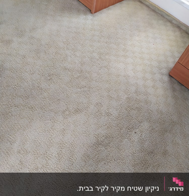 שטיח בהיר עם כתמים קלים ליד רהיט עץ